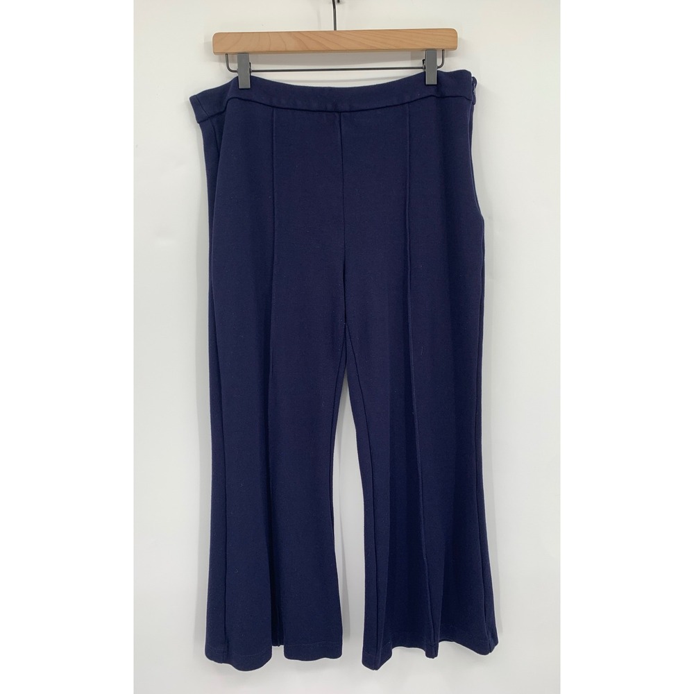Tuckernuck Pants Womens XL Blue Atlantic-Pacific Knit Ponte Pintuck Flare Crop